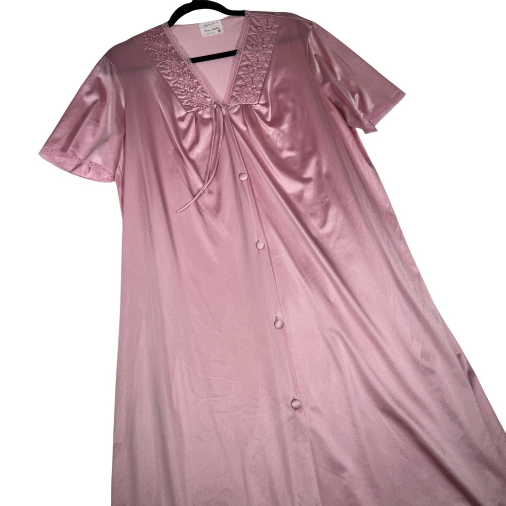 JCPenney VTG Misses Robe Pink‎ Satin Floral Lace Cottagecore Coquette Size M